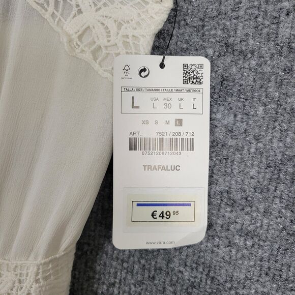 NWT ZARA White Crochet Lace Dress LWD Romantic Feminine Angelcore SIZE LARGE - Picture 4 of 15